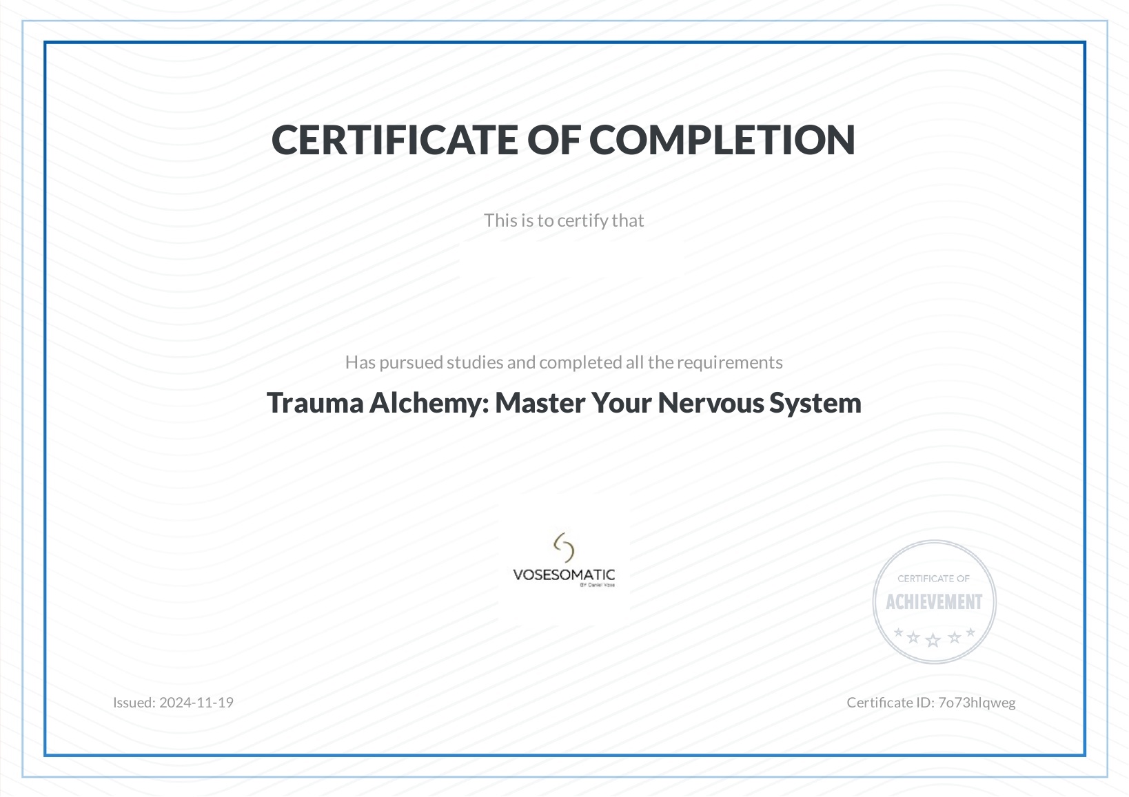 Trauma Alchemy certificate of completion