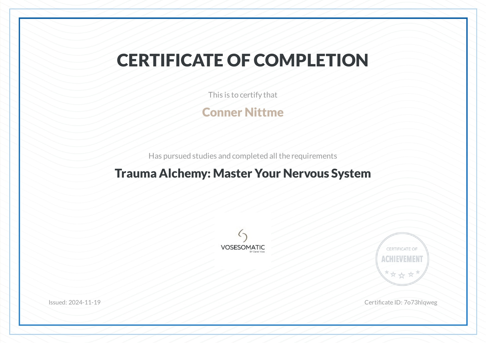 Trauma Alchemy certificate of completion